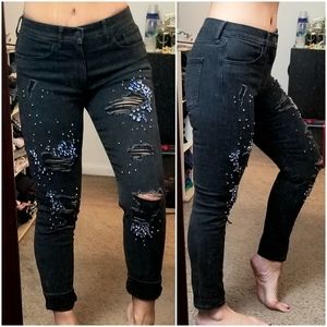 Express 2/4 skinny distressed black hi rise jeans